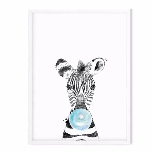 zebra wild animal art print blue - baby room decor 
